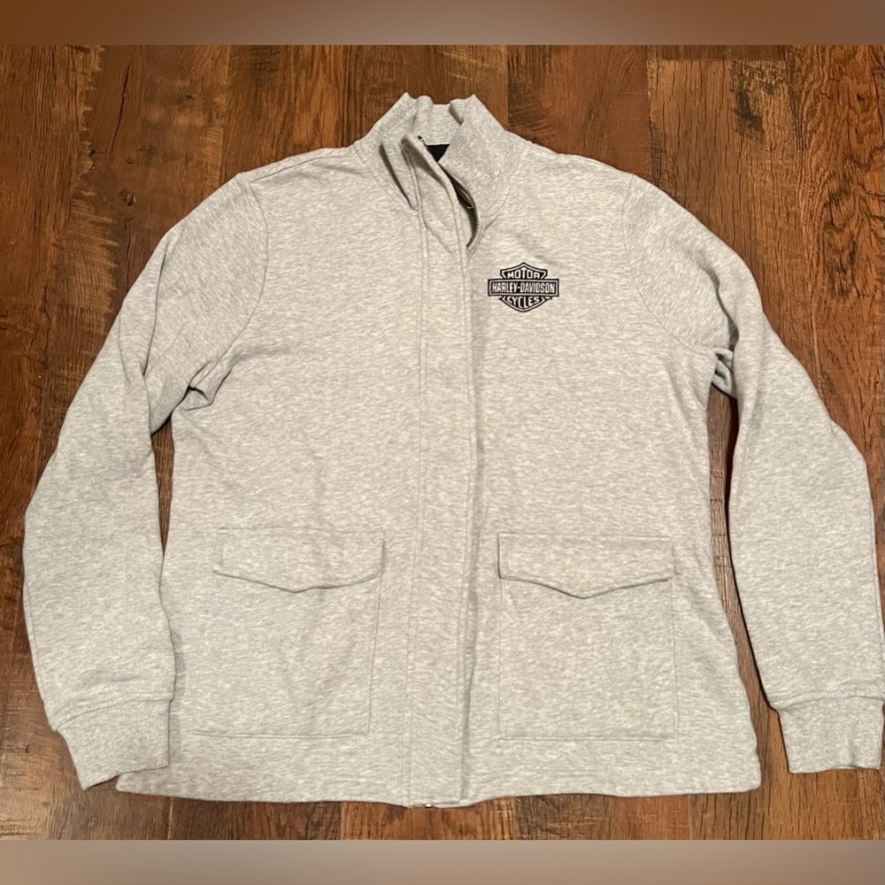 HARLEY-DAVIDSON HILL CLIMBER CREW ZIP FRONT FLEECE JACKET LIGHT GREY HEATHER